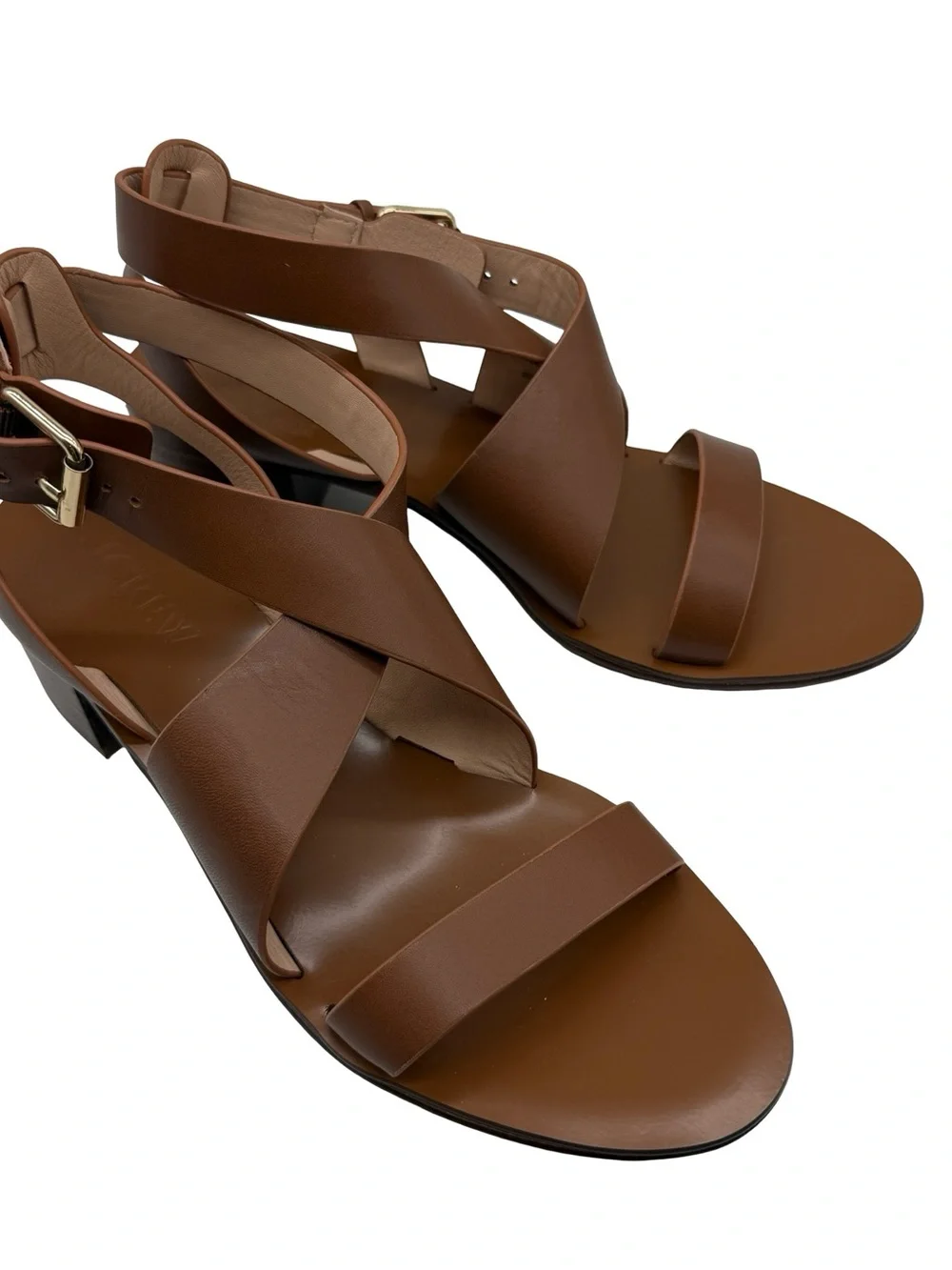 J Crew Cross-strap block-heel sandals in leather Brown Travel Vacation Wedding